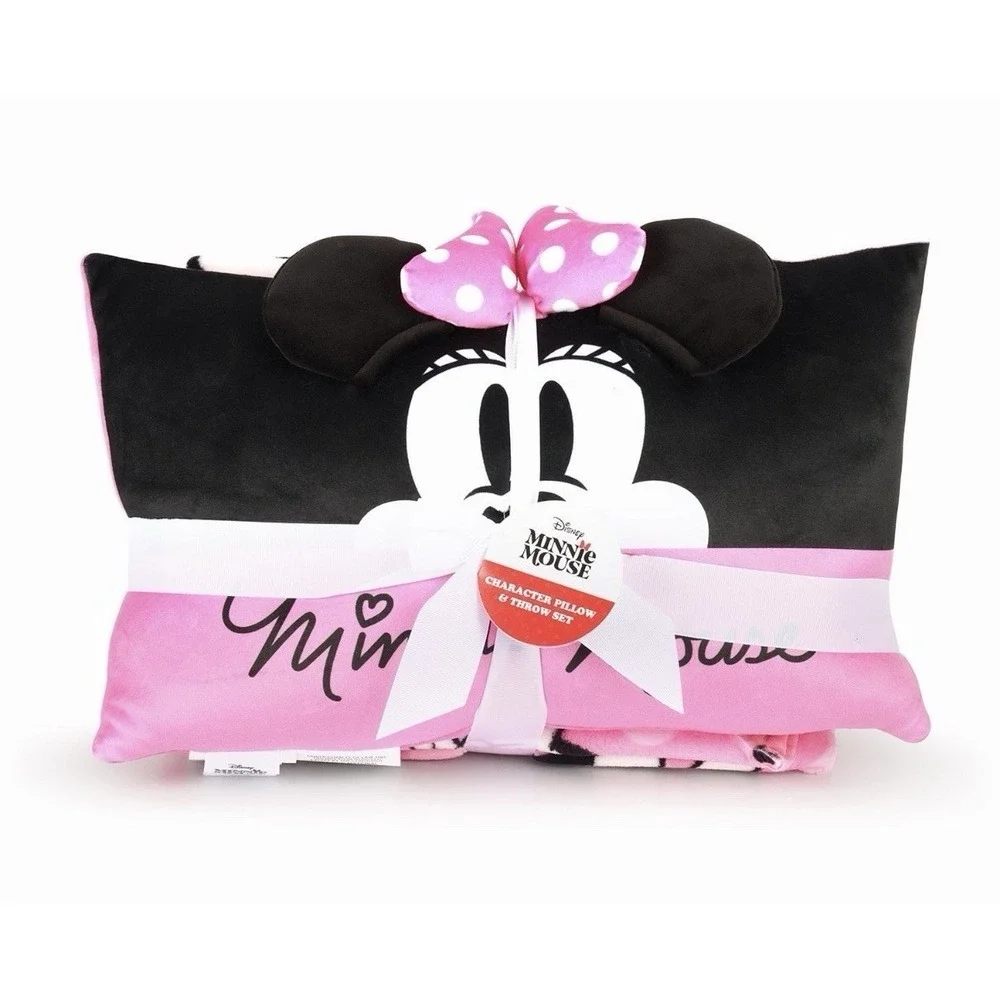 Disney Minnie  Mouse 2 Piece Pillow 10x16 And Throw Set 40x50 New and Cuddly
